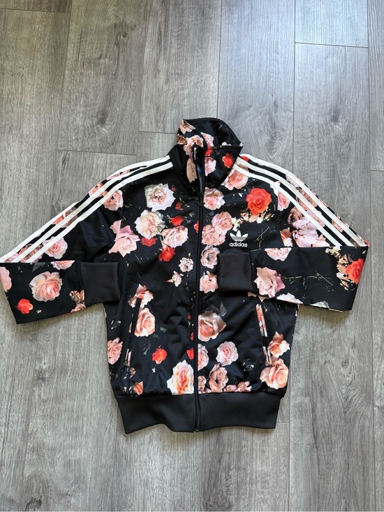 adidas Tops - adidas Floral Track Jacket in Black with Pink Roses